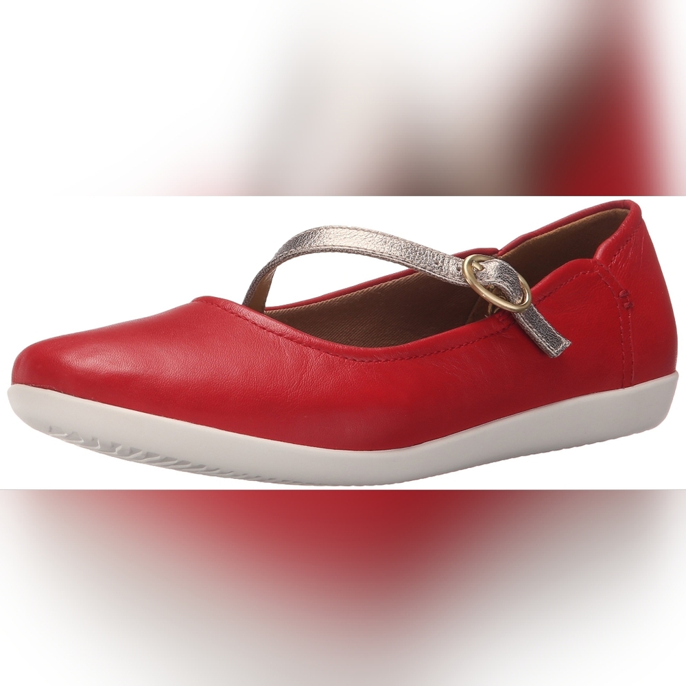 Clarks Red Leather Mary Jane with Metallic Strap